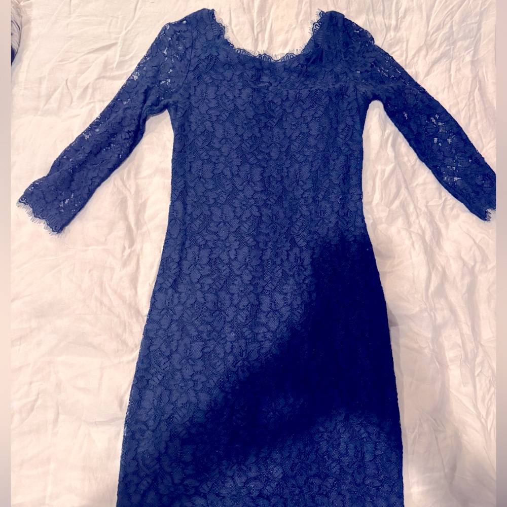 Diane Von Furstenberg | Krissy Navy Blue Long Sleeve Lace Dress Size 10